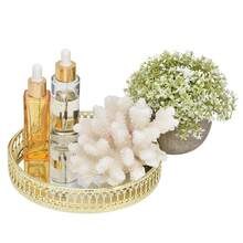 1 pieza Bandeja de tocador con espejo dorado, organizador decorativo de metal para almacenamiento de joyas, apto para tocador, dormitorio, decoración del hogar, velas, mesa de centro - Multicolor - Ver 4