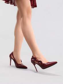 Modische Pumps mit Seitenschleife, spitzer Zehenform, super hoher Absatz, sexy für Abendpartys, weinrot - Bordeaux - Übersicht 8