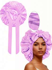 1件装丝缎系带睡帽，黑色，头巾，适合自然发型女性，可作睡帽或睡眠帽使用。 - 多色 - 查看 19