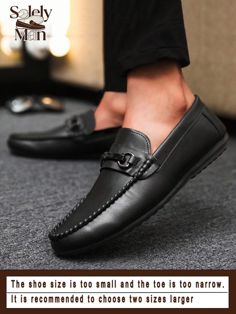 男士乐福鞋 新款休闲鞋 百搭莫卡辛鞋 一脚蹬船鞋 宽松鞋 真皮平底男鞋 黑色船鞋 男鞋 商务正装鞋（鞋型偏小偏窄，请选购大两码） - 黑色 - 查看 1