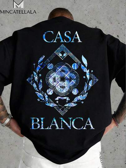 Casa Blue Emblem,Men's Gift, Men's T-Shirt, Christmas Gift, Crew Neck Casual Fashion, Winter, Suitable For Going Out Or Weekend Vacations, Unisex