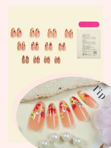 Y2K花卉亚克力美甲贴片24片装，中号杏仁形按压式甲片，DIY艺术彩色花朵假指甲套装，适用于美甲沙龙、女孩和女士日常美甲用品、节日派对和礼物 - 彩色 - 查看 2