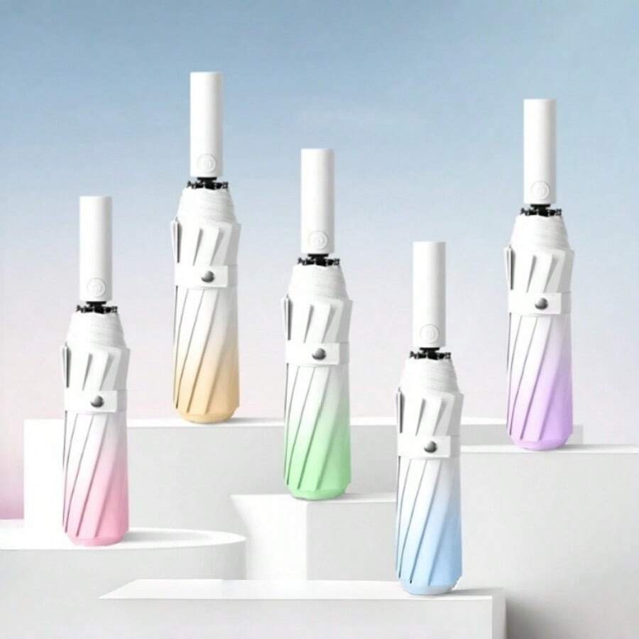 1 件装极简渐变全天候遮阳伞，适合海滩和城市漫步，成人款，黑色春亚纺全遮光，轻便小巧 - 彩色 - 查看 1