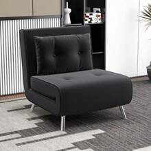 Sofa Bed, Folding Armchair Convertible Into A Bed 77x88x83cm, Single Sofa With Cushions, Black Velvet Upholstered Sofa For Guests - Black - View 8