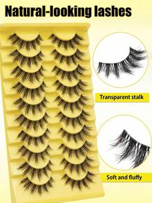 10 Pairs Clear False Eyelashes With D-Curl, Suitable For Daily And Party Makeup, Long-Lasting And Natural Eyelash Extension - Fluffy Lashes - View 2