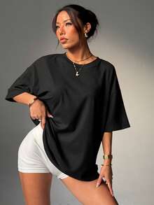 修身百搭！黑色宽松长袖短袖T恤 - 休闲舒适风格