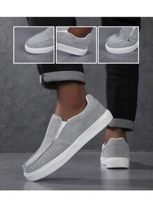 2025新款白色休闲男鞋，男士乐福鞋，休闲一脚蹬船鞋，商务正装软底皮鞋，一脚蹬鞋 - 淺灰色 - 查看 6