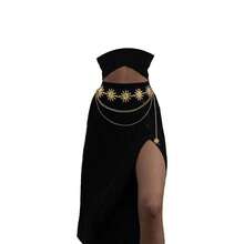 多层日月链条腰带，女士连衣裙金属腰链