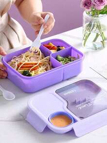 Microwave- Bento Box With Sauce Compartment, Leak-Proof Sealed Plastic Rectangular Lunch Box, Stackable Reusable Durable, Includes Utensils, Cute Lunch Box - 49oz/1450ml - View 3