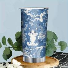 20oz Insulated Stainless Steel Travel Mug With Lid - Double-Wall Vacuum Insulated Cup, Spill-Proof Lid, Keeps Drinks Hot/Cold For Hours, Perfect For Coffee, Tea, Commute, Road Trips - Ideal Birthday, Holiday, Office Gift (Hand Wash Only), Coffee Travel Mug, Playful Cat Design, Hot And Cold Cup, Modern Drinkware, Durable Construction, Reusable Tumbler, Tea Drinkers - 1 cái - Xem 3