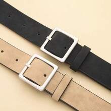 1pc Retro Sun Buckle Fashion Versatile Belt, Minimalist Design Unisex Waist Belt For Teens And Adults - Square Buckle - View 7