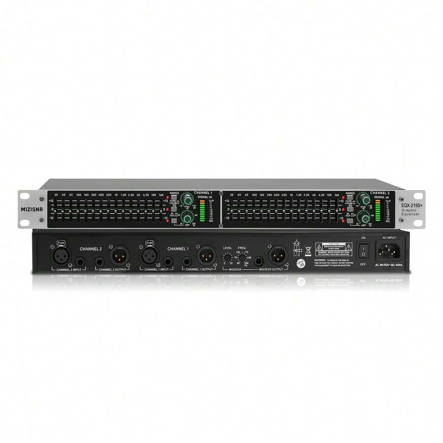 Home Audio System 15-Band Stereo Graphic Equalizer, Rack-Mount Dual-Channel Professional DJ Equalizer (With Subwoofer Output, Noise Reduction Function) (Model: EQX-215S)