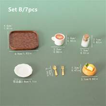 7pcs/Pack Dollhouse Miniature Creative Tray Set, Realistic Coffee & Cake Tray Models, DIY Accessories - Multicolor - View 10