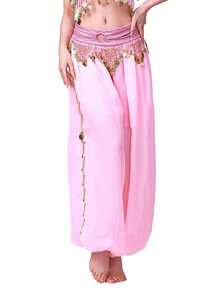 女士肚皮舞哈伦裤，嘉年华服装，带亮片和流苏，宽松版型，适合阿拉伯舞蹈表演 - 彩色 - 查看 12