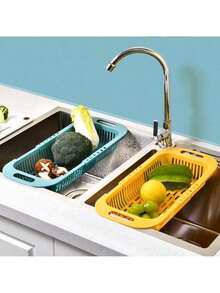1 Peça Coador Dobrável e Ajustável para Pia de Cozinha, Filtro Multifuncional para Lavar Frutas e Vegetais com Bandeja de Gotejamento, Suporte de Plástico ABS, Design Compacto, Adequado para Uso Doméstico, Itens de Cozinha, Acessórios de Cozinha, Utensílios de Cozinha - Multicolorido - Visão 6