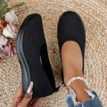 Women's Casual Sneakers, Flat Slip-On Mesh Breathable Fashion Versatile Solid Color Round Toe Loafers - Black - View 1