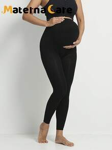 1pc Maternity Black 7/8 Leggings, Compression Skinny Pants, Lightweight Semi-Sheer Pantyhose, High Waist Belly Support Nylon Tights, Suitable For Early, Middle And Late Pregnancy, Postpartum, Casual Wear - Black - View 8