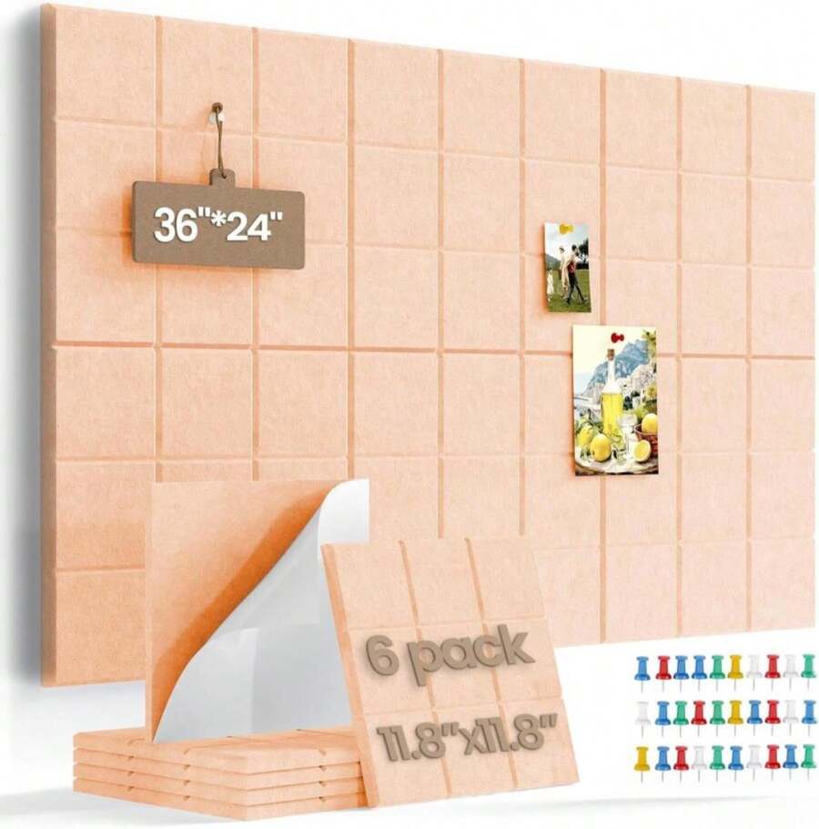 Uoisaiko Large Cork Board Felt Board Tiles For Walls With 60 Push Pins, 118"X118" Pack Of 12 Pin Board Notice Boards For Home Office Kitchen, Bulletin Board Wall Tiles For Photos Memos - Màu A - Xem 1