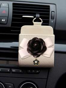 Leather Car Air Vent Storage Box, Car Storage Box, Hanging Bag Style Car Phone Storage Box, Butterfly & Flower Design, Creative Seat Clip Storage Box, Flower Storage Box, With Camellia Pendant Decor, Suitable For Car Interior Decoration, Multi-Functional Interior Accessories - Multicolor - View 13