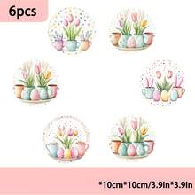 6pcs/Set Round Wooden Coasters - Spring/Summer Floral, Tulip, Peony Flower Vase Bouquet Design, 2D Printed - Heat Resistant Drink Coasters, Ideal For Home And Office Decor | Perfect For Coffee Tables, Desks, Kitchens, Tabletops | Great For Easter, Valentine's Day, Wedding Season, St. Patrick's Day, 4th Of July, Holiday Dining | Decorative Tableware - Multicolor - View 13