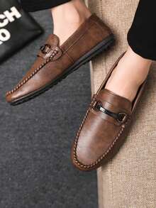 Men's Loafers New Casual Shoes Versatile Moccasins Slip-On Boat Shoes Slouchy Shoes Leather Flat Men's Shoes Black Boat Shoes Men's Shoes Business Formal Shoes (Run Small And Narrow, Please Order 2 Sizes Up) - Brown - View 7