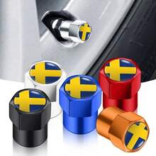 4 st bilformade metallventilkåpor med svensk logotyp - 4 st - Visa 1