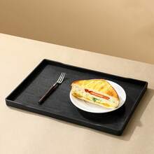 1pc Faux Wood Grain Rectangular Serving Tray, Restaurant Hotel Beverage Tray, Hotel Toiletries Display Plate - Black - View 7