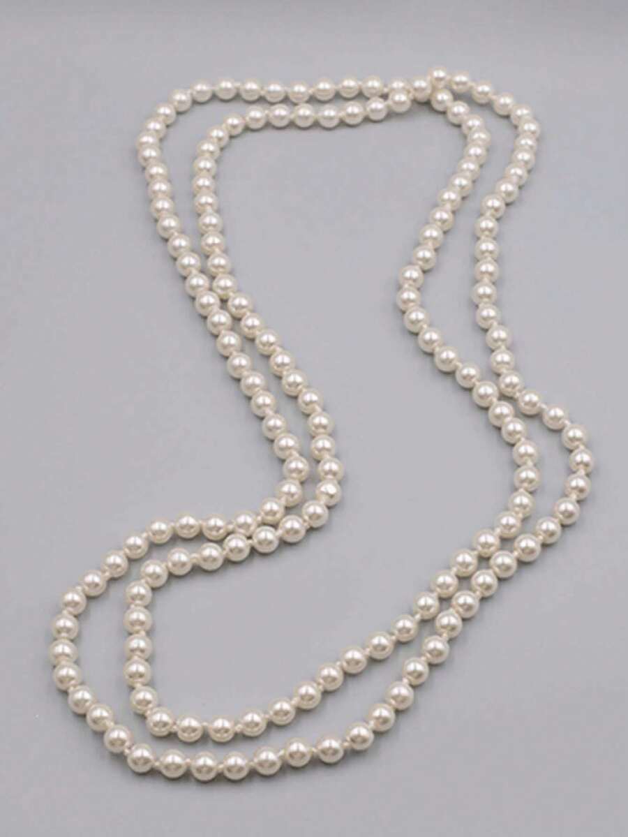 1pc Multi-Layer Glass Pearl Versatile Adjustable Length Necklace For Women - Beige - View 1
