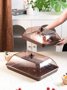 Reusable Covered Dustproof Tray, Unbreakable Fruit/Dessert/Snack/Cake Display Platter, Suitable For Festivals, Weddings, Parties, And Banquets - Brown - View 1