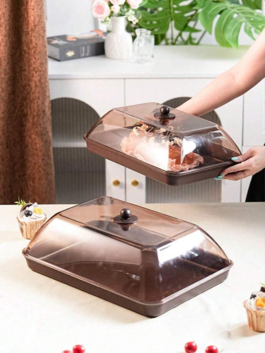 Reusable Covered Dustproof Tray, Unbreakable Fruit/Dessert/Snack/Cake Display Platter, Suitable For Festivals, Weddings, Parties, And Banquets - Brown - View 1