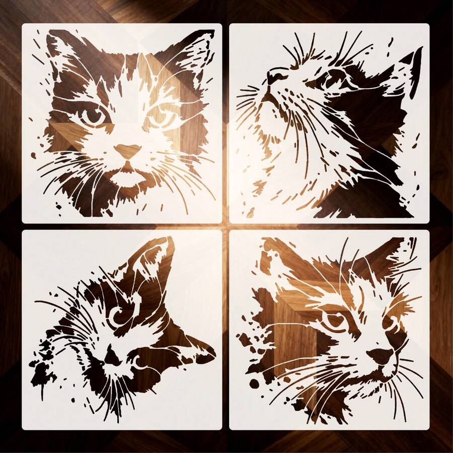 可爱猫脸彩绘模板，可水洗重复使用，生动的猫咪造型，适用于DIY手工、派对、艺术设计、家居、服装、木材、墙壁、玻璃等多种用途。 - 彩色 - 查看 1