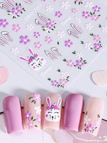 2pcs Easter Cartoon Rabbit & Flower 5D Embossed Nail Art Stickers, Spring Easter Eggs Rabbit Tulip Flower Nail Decals, DIY Nail Art Decoration Nails - Multicolor - View 11