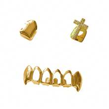 1 Set Fashion Zirconia Cross & Hollow Fang Tooth Grillz, Unisex Daily, Party, Festival Accessories - Multicolor - View 6