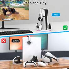 1件装，兼容PlayStation 5/Slim的必备配件，适用于PlayStation 5/Slim主机支架，夏秋两季礼物，带LED灯，夏季游戏配件，PS 5手柄充电座，游戏配件，游戏机，游戏机配件，适合主机玩家 - 白色 - 查看 4