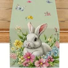 1件可爱兔子、花卉和蝴蝶绿色复活节桌旗，季节性春季节日厨房餐桌装饰，家居派对装饰 - 綠色 - 查看 13