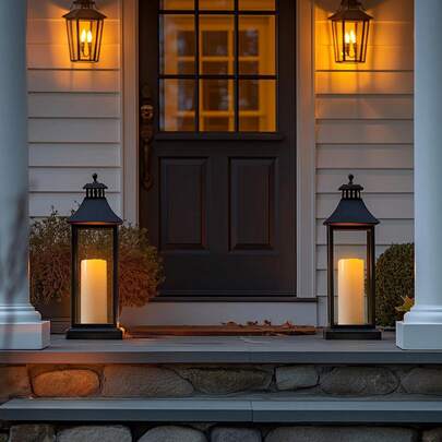  Homemory Set Of 2 4"*10" Large Outdoor Waterproof Flameless Candles Ivory White With Timer & Remote, Battery Operated LED Flickering Pillar Candles For Patio Porch Halloween Christmas Lantern