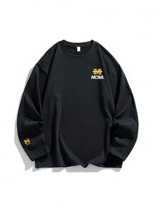 情侣长袖T恤，男女通用，前后印花，休闲街头风和学院风，适合春、夏、秋季穿着，送给男友、女友、丈夫、妻子、周年纪念日的礼物 - 黑色 - 查看 2