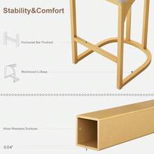 Home Bar Stools Set Of 4, Counter Height Bar Stools, Curved Back With Metal Frame Island Chairs With Upholstered Modern Tall Barstools Counter Stools For Kitchen Dining Room - 金色 - 查看 6
