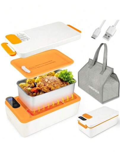 FollowBreak 1L Portable Electric Heated Lunch Box, Rechargeable Handheld Food Warmer Container Suitable For Car/Truck/Work/Home