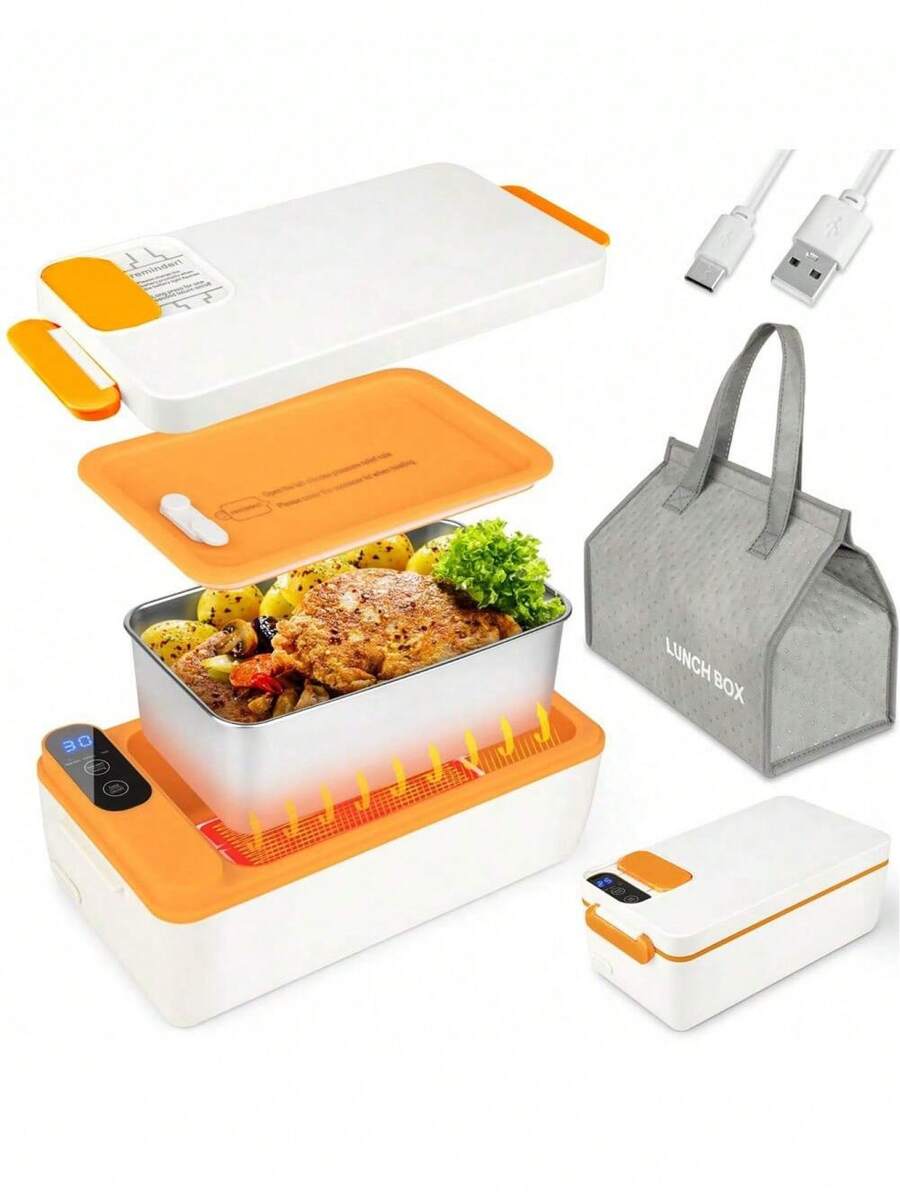 FollowBreak 1pc Rechargeable Portable Electric Heated Lunch Box, 1L Capacity Food Warmer Suitable For Car/Truck/Work/Home