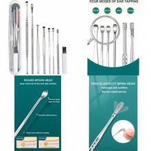 8 Pcs Ear Pick Earwax Removal Kit 316L Stainless Steel Silvery Double Headed Ear Cleansing Tool Set Ear Curette Ear Wax Remover Tool With A Cleaning Brush And A Storage Box - As Pic - View 2