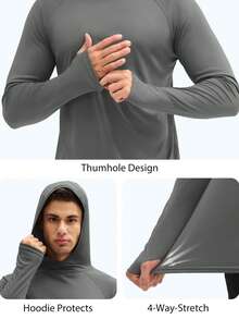 Men's Sun Protection Shirts Summer Lightweight Long Sleeve Quick Dry Rash Guard Hoodie Shirt Running Fishing Outdoor - 深灰色 - 查看 5