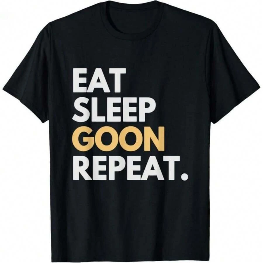 180GSM Pure Cotton Printed T Shirt With Gooner Funny Gooning Meme Eat Sleep Goon Repeat Graphic Soft And Breathable Material Durable And Dirt Resistant Easy To Clean Fabric Using Knitting Technology Comfortable To Wear Ideal For Meme Lovers Offers A Funny Style - 黑色 - 查看 1