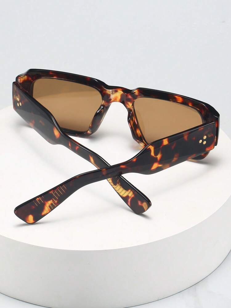 1 pièce Lunettes à monture carrée et épaisse de haute qualité, style minimaliste mode, convient pour les voyages, les sorties décontractées, les fêtes, la plage et la décoration quotidienne - Monture écaille de tortue avec verres marron - Voir 3