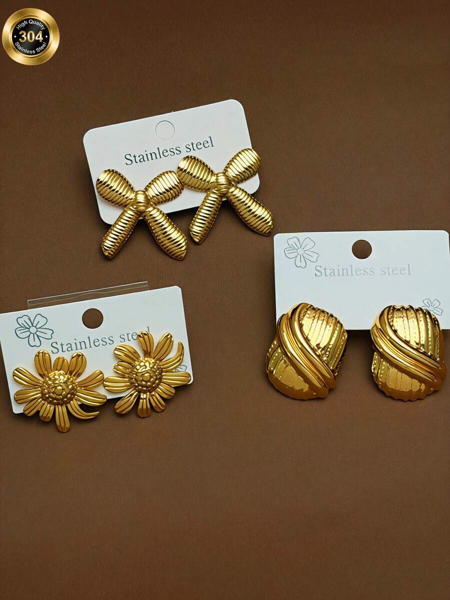 金色不锈钢蜻蜓耳环，女士个性设计，纹理独特，不规则造型，尽显奢华精致，是送给闺蜜的完美生日礼物和节日礼物。 - 金色 - 查看 1