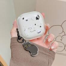 卡通黑白猫咪可爱耳机保护套，适用于三星 Galaxy Buds FE/Buds3/3Pro/3FE/Core/4Pro、新款 Buds Pro、Galaxy Buds 4/Live/Buds2、Buds 2 Pro，透明保护套，男女通用 - 黑白貓咪+掛件 - 查看 9