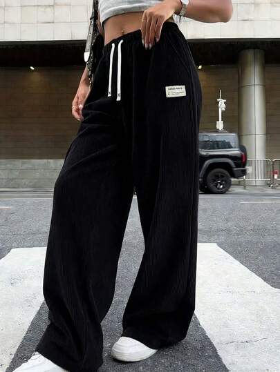 Women's Corduroy Casual Pants, Suitable For All Seasons, Women's Fitness Pants, Adjustable Waist Drawstring And Pockets, Suitable For Home, Gym, Daily Wear, Outdoor Hiking, Ideal Gift For Girlfriend