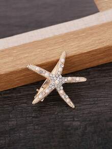1/2pcs Starfish Pearl Rhinestone Alloy Hair Clip, Fashion Ocean Series Star Shaped Hair Clip, Pearl Starfish Snap Hair Clip, Women Bangs Hair Clip, Hair Accessory, Claw Clips, Hair Barrettes - Silver - View 6