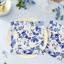 20pcs Blue Flower And Butterfly Printed Disposable Paper Napkins, 13inch, 2-Ply, Wedding Deco Party Napkins, Suitable For Valentine's, Birthday, Outdoor Gatherings, Restaurant, Hotel, Festive Disposable Party Supplies, Floral Paper Napkins - Hot - View 5