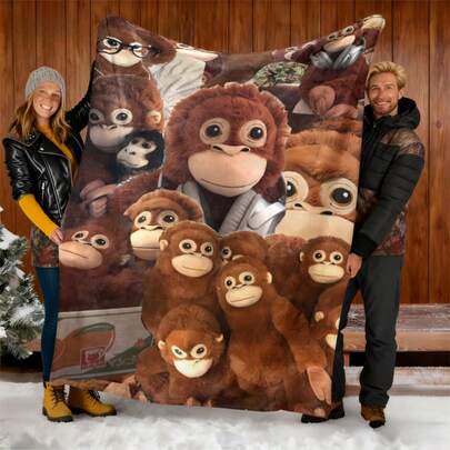 1pc Viral Monkey Plush Throw Blanket, Funny Flannel Sofa Warm Blanket, Super Soft & Comfortable, Hypoallergenic Fabric, Digital Printing, Suitable For Bed, Sofa, Camping, Travel, Car And Holiday Home Decor, Ideal Gift For Birthday, Christmas, New Year, All Seasons, Hypoallergenic Gift | Playful Design | Durable Knit